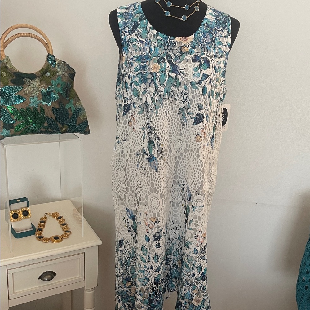 Picidilly Teal/White Crochet Sleeveless Dress
